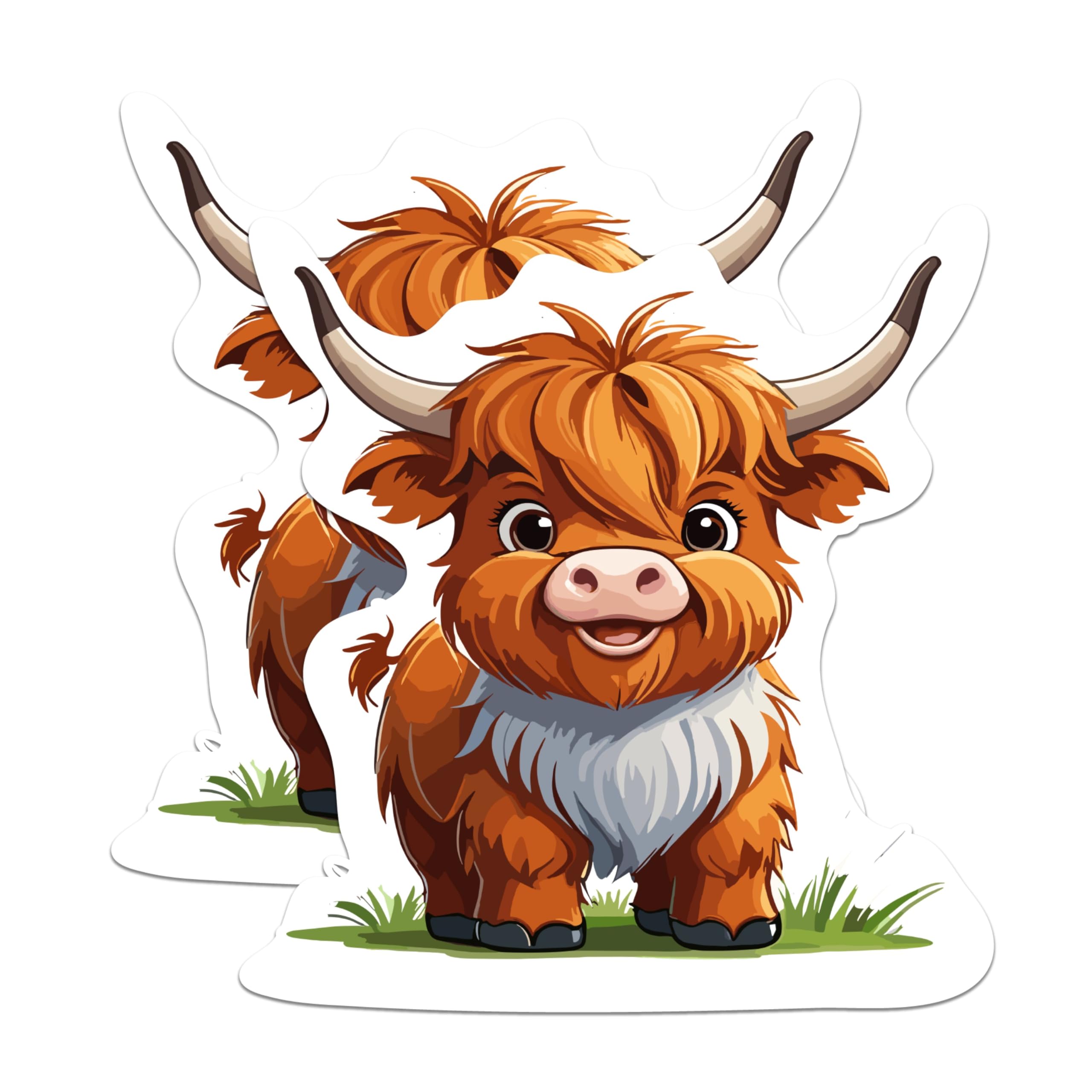 (2 Pack) Cute Highland Cow Magnets - Cartoon Highland Cow - 5 Inches On Longest Side - Premium Magnet - for Cars, Refrigerators, Toolboxes - Made in USA - MAG2182