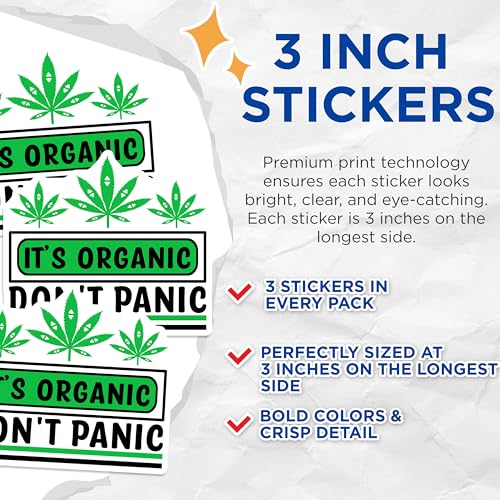 (3 Pack) Its Organic Decals - Dont Panic Sticker - Laptop Weed Decals - 3 Inches On Longest Side - Easy Peel & Apply - Made in USA - 3MCS7440