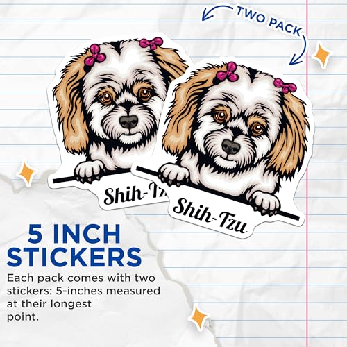 (2 Pack) Shih Tzu Dog Breed Stickers - Adorable Dog - Cute Pet - Shih Tzu Lover - Dog Owner - 5" On Longest Side - Sticks to Smooth Flat Surfaces - Made in USA - BMCS4232