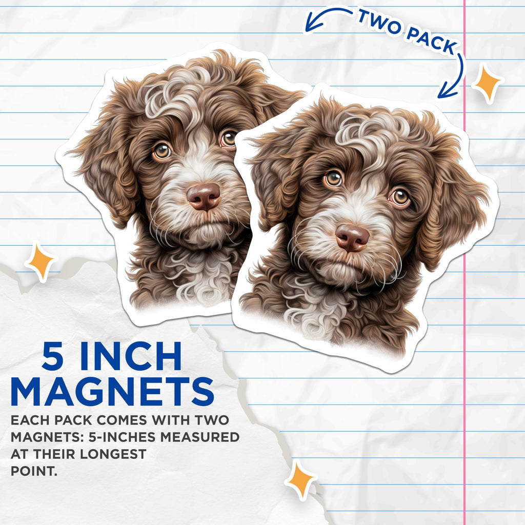 (2 Pack) Brown Doodle Puppy Magnets - Adorable Dog Art Decor - Animal Lover Home Accessories - 5 Inches On Longest Side - Thick Durable Magnet - Made in USA - MAG24126