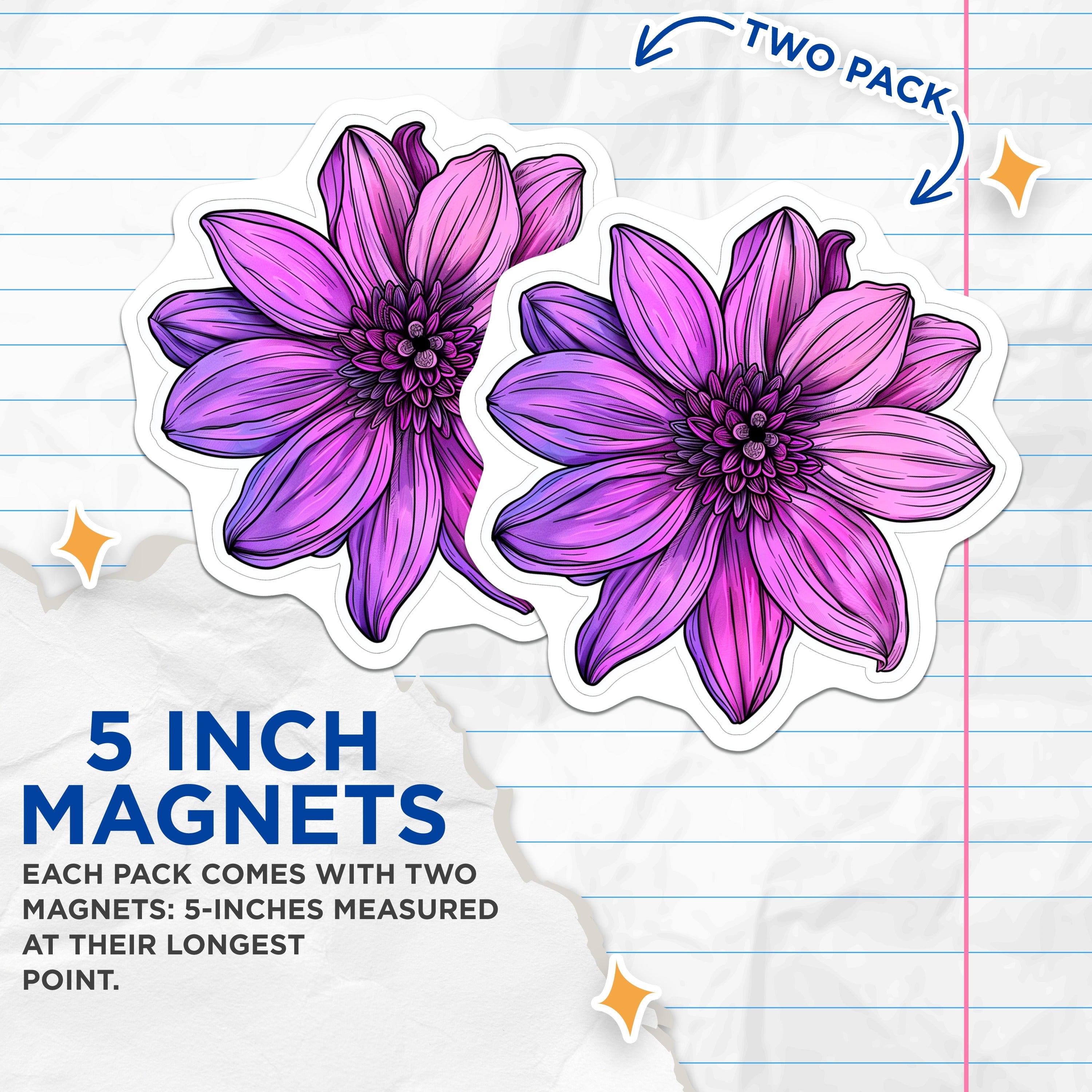 (2 Pack) Purple Dahlia Magnets - Vibrant Floral Fridge Decor - Botanical Art Accent Kitchen Refrigerator - 5 Inches On Longest Side - Thick Durable Magnet - Made in USA - MAG39114