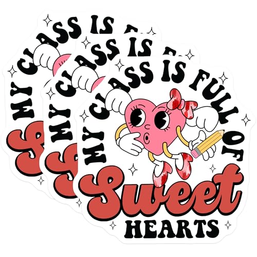(3 Pack) My Class is Full of Sweet Hearts Decals - Teacher Appreciation - Valentines Day Decal - 3 Inches On Longest Side - Easy Peel & Apply - Made in USA - 3MCS1869