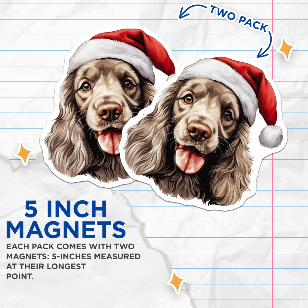(2 Pack) Christmas Dog Magnets - Santa Hat Dog Decor - Holiday Pet Lover - Stocking Stuffer Canine - 5 Inches On Longest Side - Thick Durable Magnet - Made in USA - MAG29322