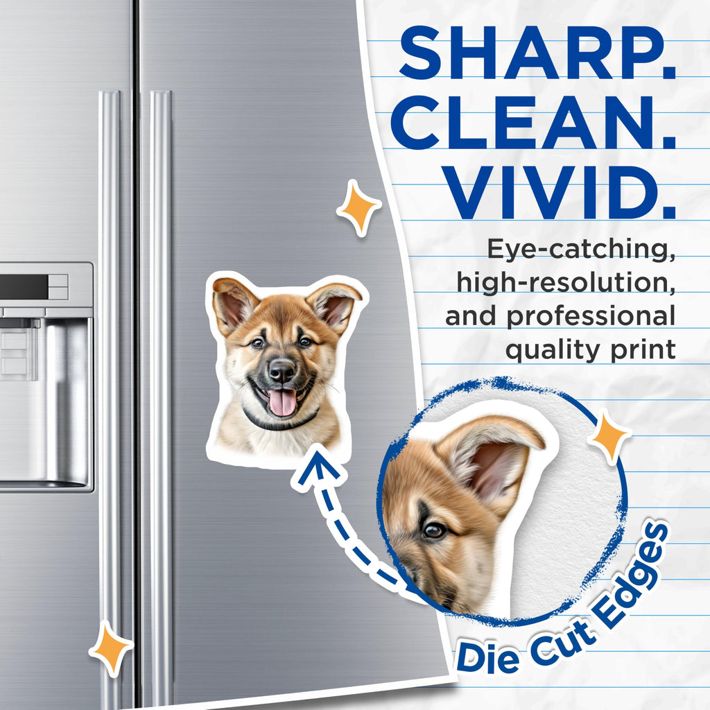 (2 Pack) Cute Puppy Face Magnets - Happy Dog Lover Refrigerator Decor - Pet Owner Kitchen Accent - 5 Inches On Longest Side - Thick Durable Magnet - Made in USA - MAG27133