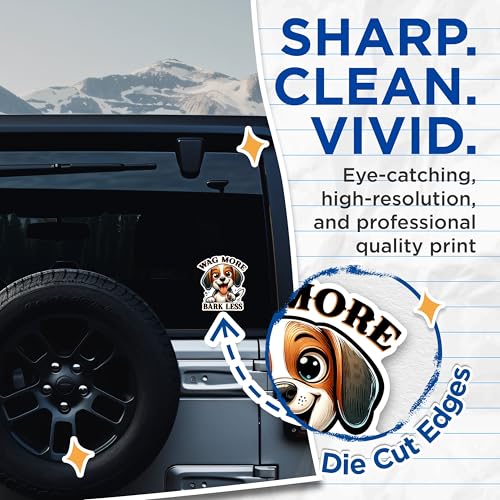 (2 Packs) Wag More Bark Less Stickers - Cute Beagle Dog Breed Decals - 5 Inches On Longest Side - Premium Vinyl Decal - Sticks to Any Smooth Flat Surface - Made in USA - BMCS2411