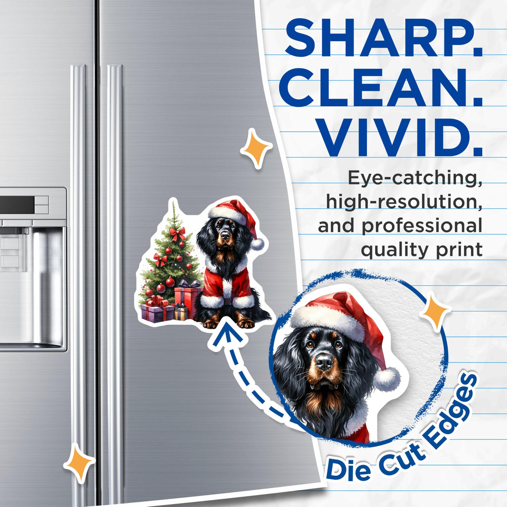 (2 Pack) Christmas Dog Magnets - Santa Dog Holiday Decor - Dog Lover Refrigerator Art - 5 Inches On Longest Side - Thick Durable Magnet - Made in USA - MAG29489