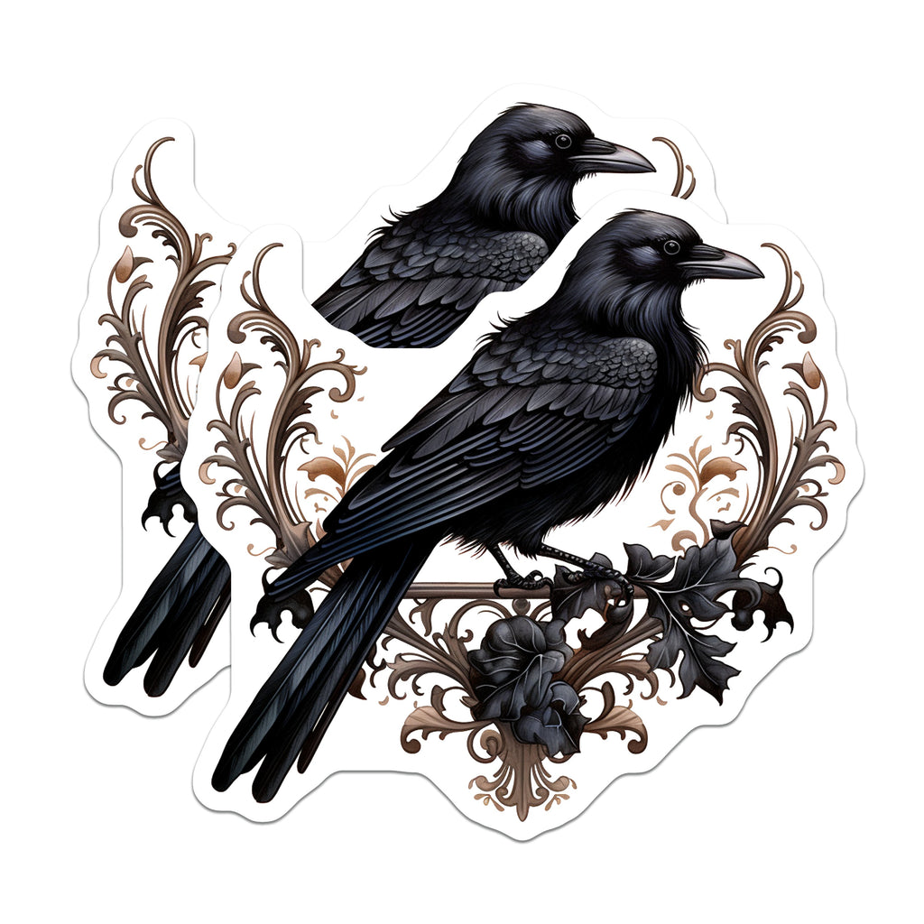 (2 Pack) Dark Academia Crow Magnets - Gothic Raven Kitchen Decor - Victorian Aesthetic Art - Witchy Fridge Accessory - 5 Inches On Longest Side - Thick Durable Magnet - Made in USA - MAG37613
