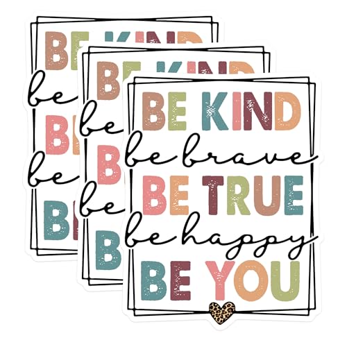 (3 Pack) Be Kind Decals - Inspirational Quote Stickers - Positive Affirmation - 3 Inches On Longest Side - Easy Peel & Apply - Made in USA - 3MCS1374