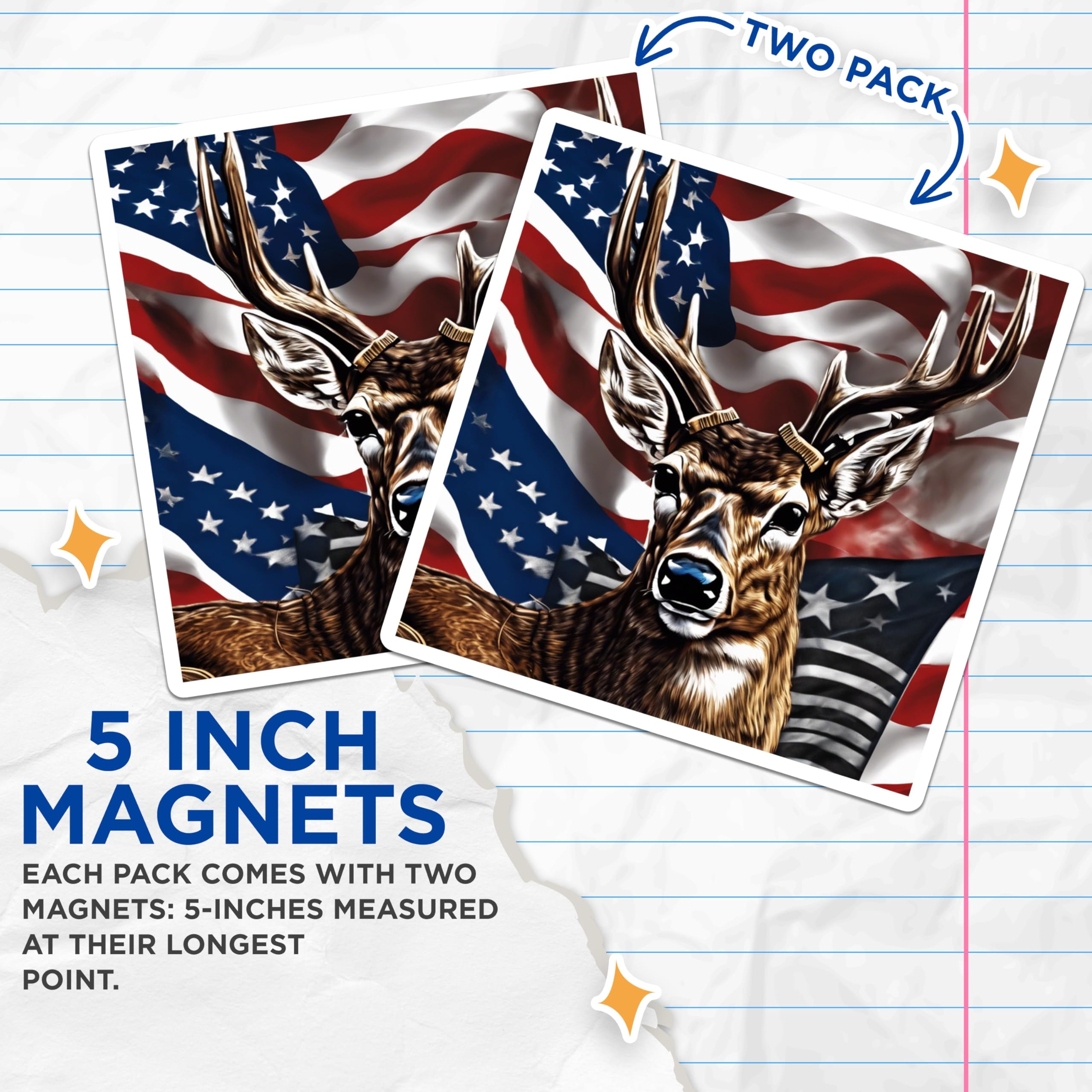 (2 Pack) American Patriotic Deer Fridge Magnets - Majestic USA Flag Buck Antlers - Wildlife Hunter Rustic Lodge Decor - 5 Inches On Longest Side - Thick Durable Magnet - Made in USA - MAG19740