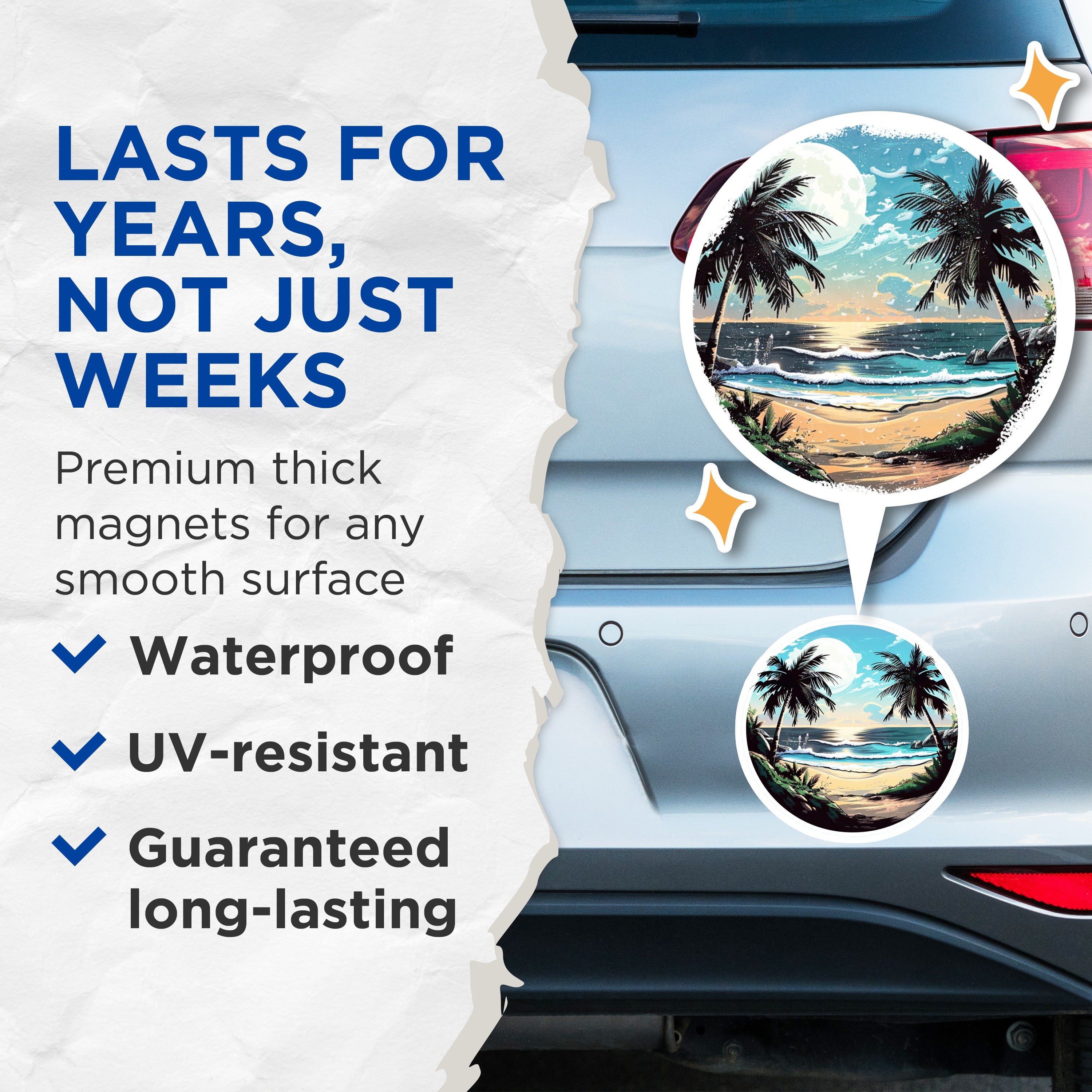 (2 Pack) Tropical Beach Magnets - Moonlit Palm Tree Decor - Ocean Wave Fridge Magnets - Coastal Aesthetic Travel Souvenir - 5 Inches On Longest Side - Thick Durable Magnet - Made in USA - MAG37111