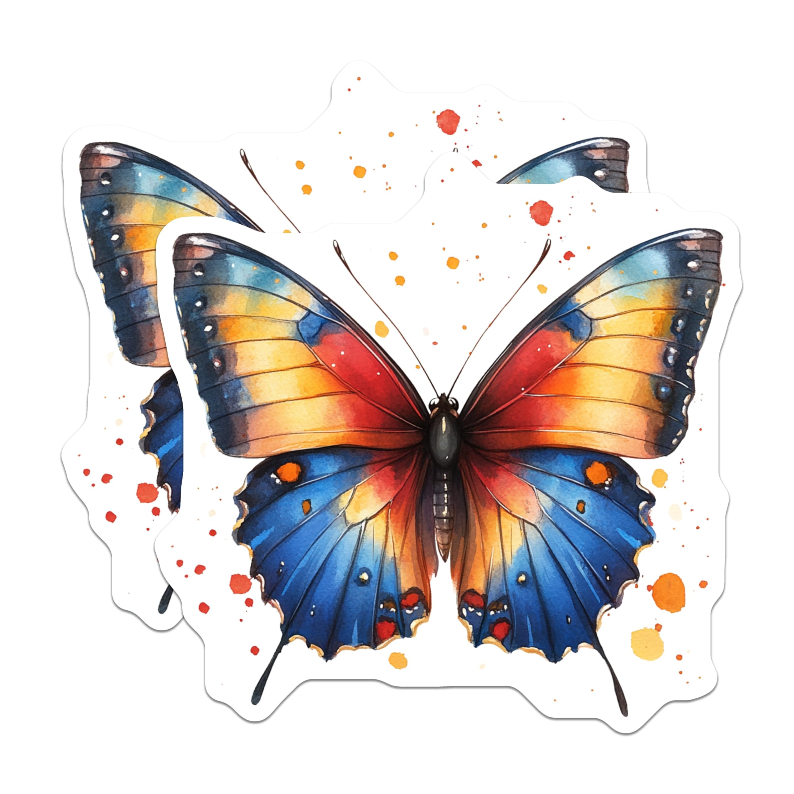 (2 Pack) Vibrant Watercolor Butterfly Magnets - Nature Inspired Fridge Decor - Boho Kitchen Locker Art - 5 Inches On Longest Side - Thick Durable Magnet - Made in USA - MAG29956