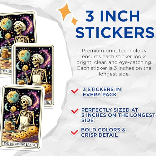 (3 Pack) Sourdough Baker Decals - Skeleton Chef Stickers - Galaxy Baking Laptop Decal - 3 Inches On Longest Side - Easy Peel & Apply - Made in USA - 3MCS4269