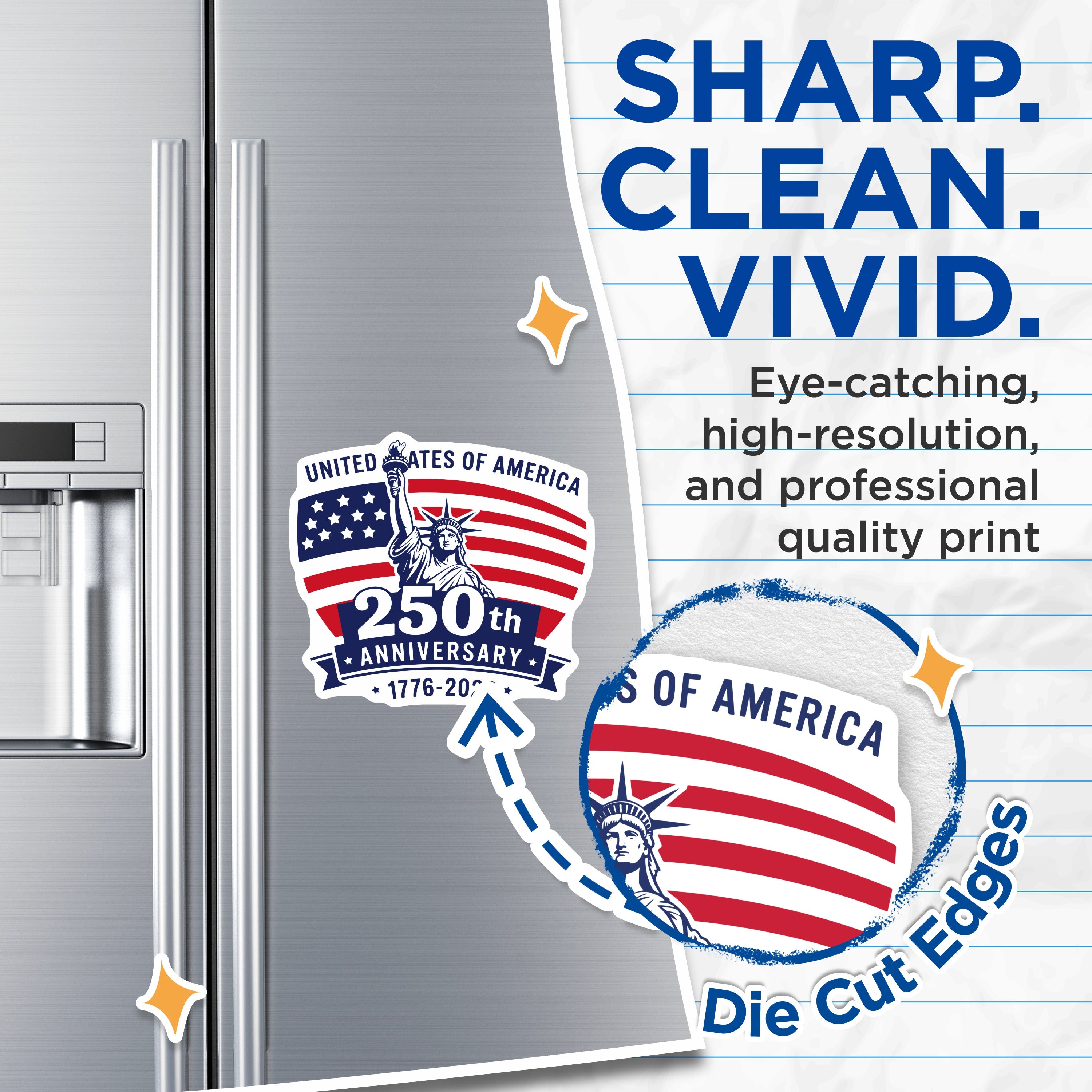 (2 Pack) 250th Anniversary USA Magnets - Patriotic American Decor - Statue of Liberty Flag - 5 Inches On Longest Side - Thick Durable Magnet - Made in USA - MAG38406