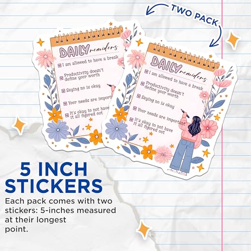 (2 Pack) Daily Reminders Stickers - Inspirational Quotes - Motivational - 5" On Longest Side - Sticks to Smooth Flat Surfaces - Made in USA - BMCS8323