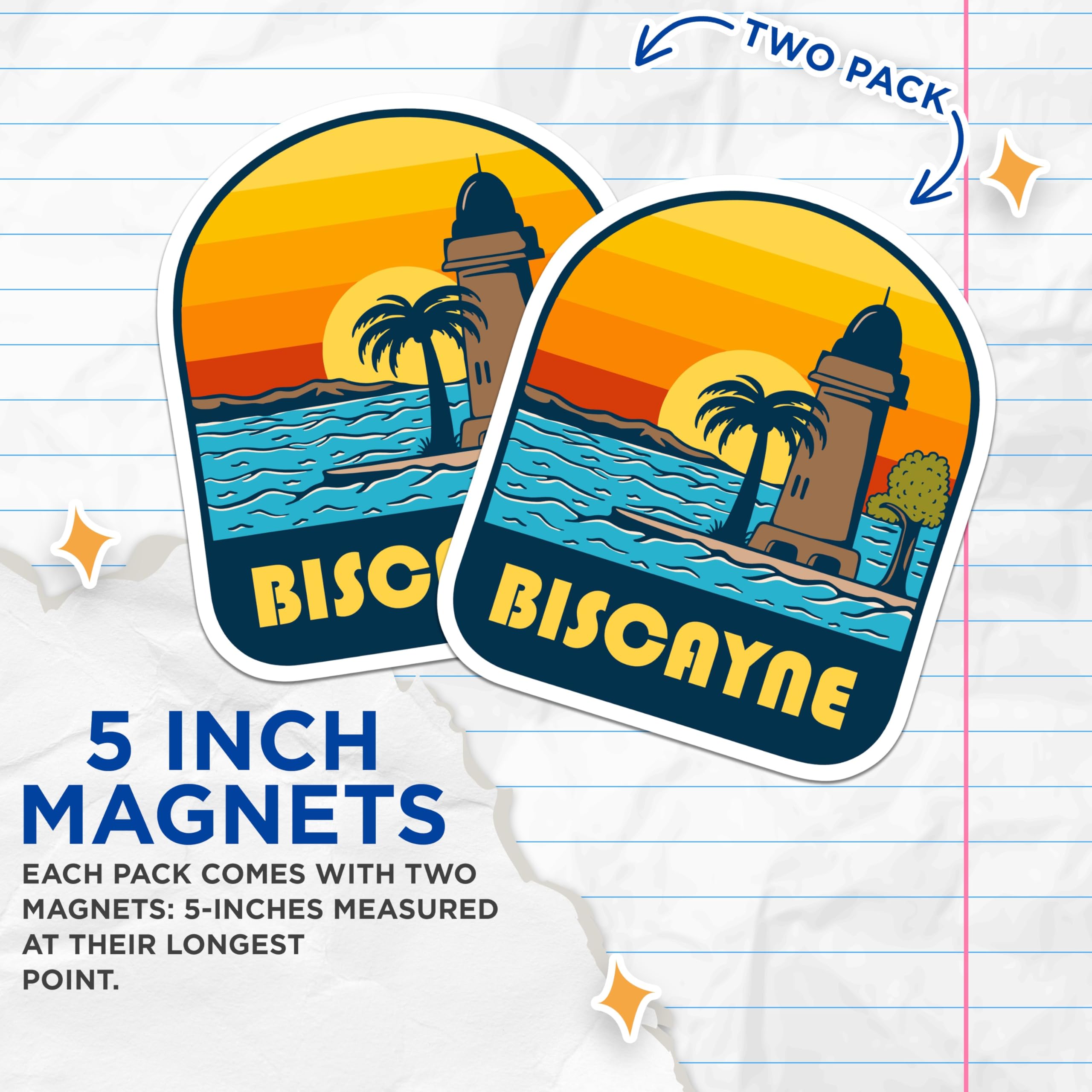 (2 Pack) Biscayne Magnets - Florida Keys Magnets - Biscayne Bay National Park Memorabilia - 5" On Longest Side - Premium Magnet - for Cars, Refrigerators, Toolboxes, Lockers - Made in USA - MAG17506