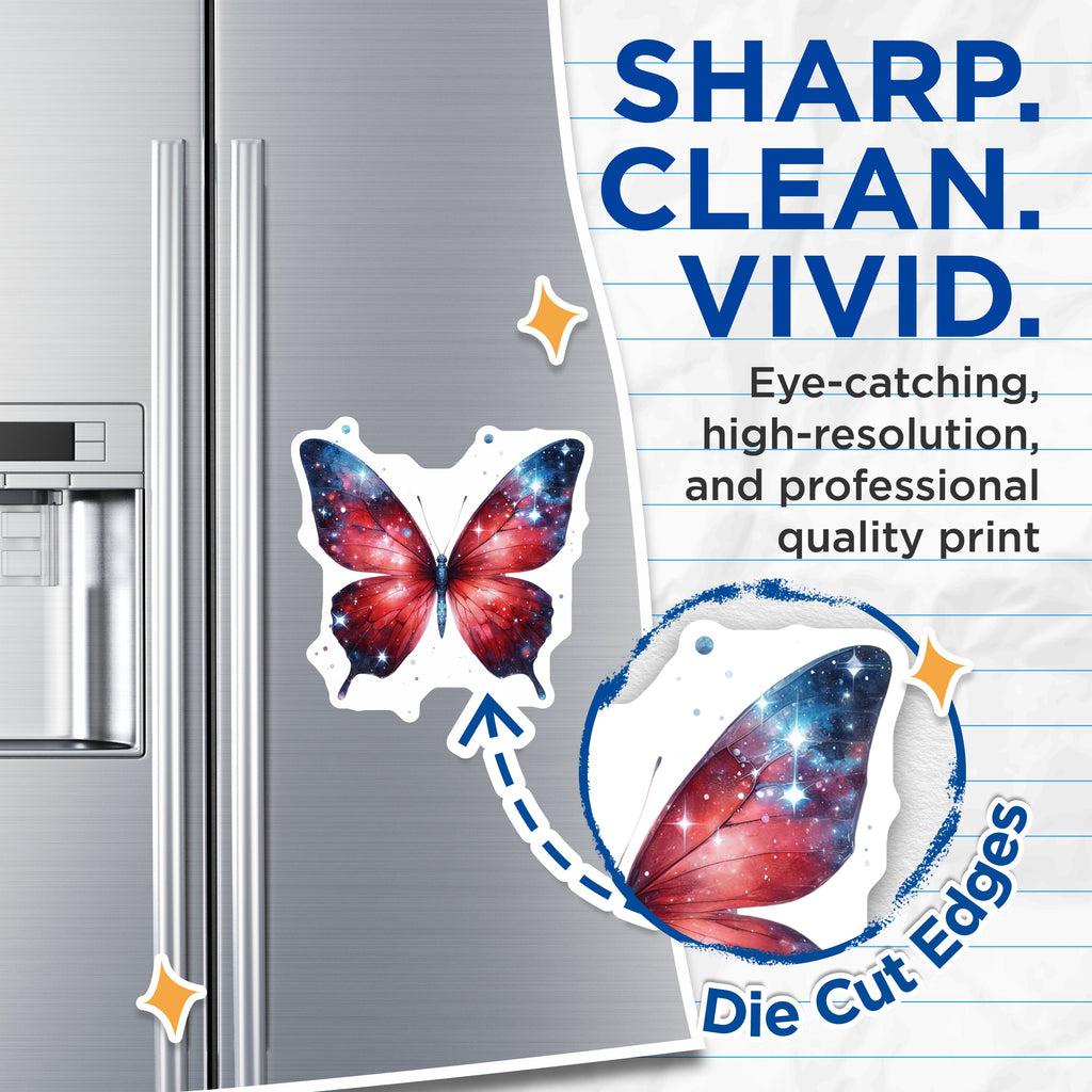 (2 Pack) Galaxy Butterfly Magnets - Celestial Decor - Whimsical Nature Art - Cosmic Fridge Display - 5 Inches On Longest Side - Thick Durable Magnet - Made in USA - MAG37730