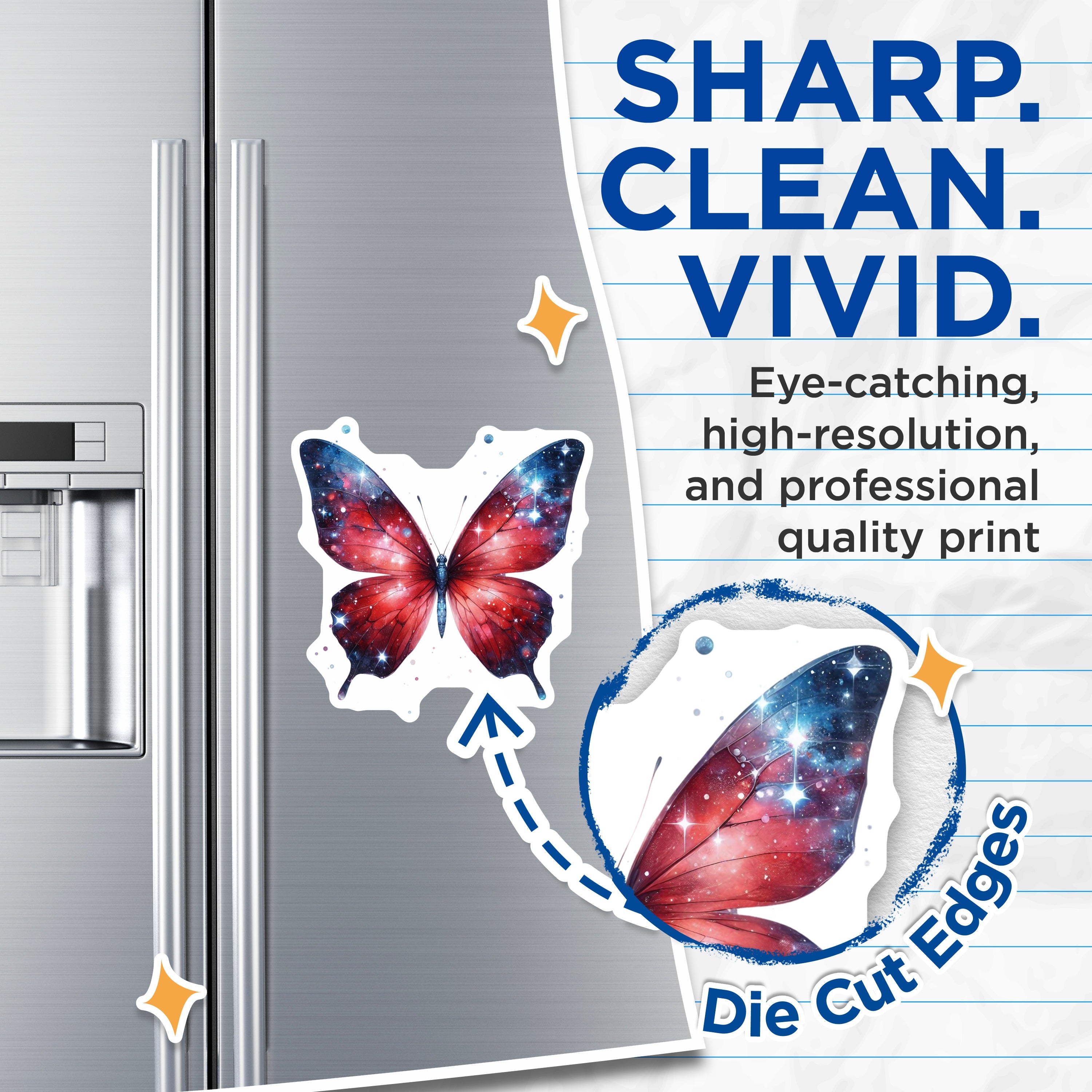 (2 Pack) Galaxy Butterfly Magnets - Celestial Decor - Whimsical Nature Art - Cosmic Fridge Display - 5 Inches On Longest Side - Thick Durable Magnet - Made in USA - MAG37730