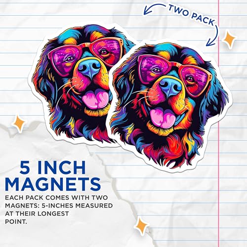 (2 Pack) Dog Lover Magnets - Funny Dog Art - Colorful Dog Design Magnet for Fridge - 5" On Longest Side - for Cars, Fridges, Toolboxes - Made in USA - MAG7236