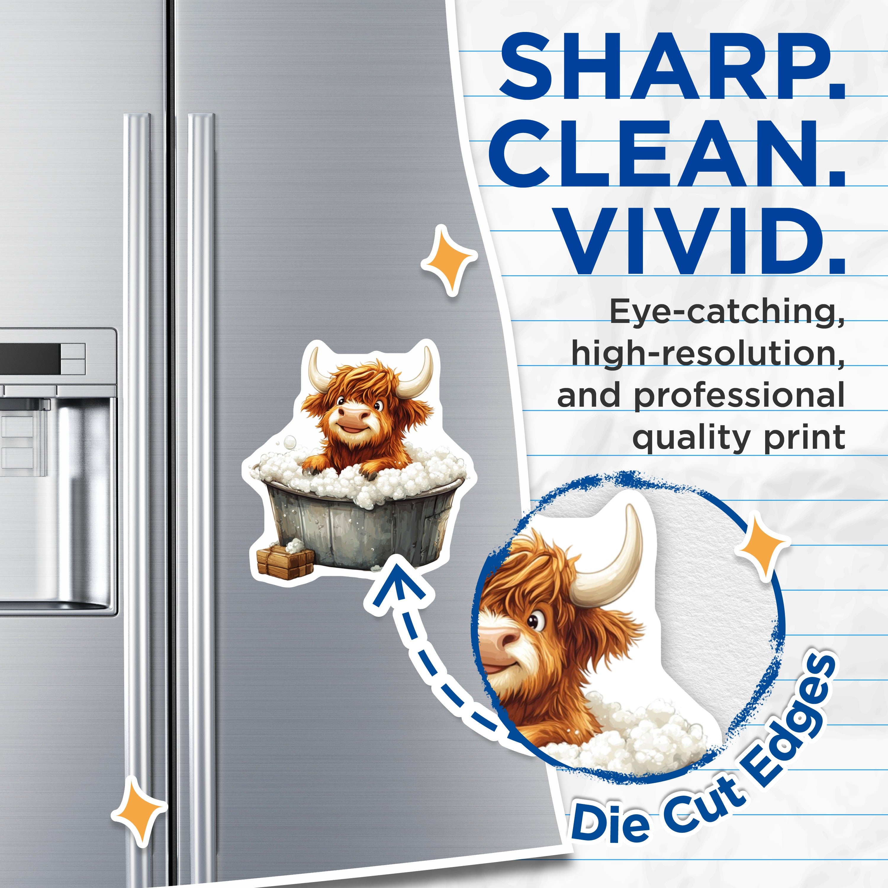 (2 Pack) Highland Cow Bathtub Magnets - Cute Farm Animal Fridge Decor - Funny Highland Calf Locker Art - 5 Inches On Longest Side - Thick Durable Magnet - Made in USA - MAG39457