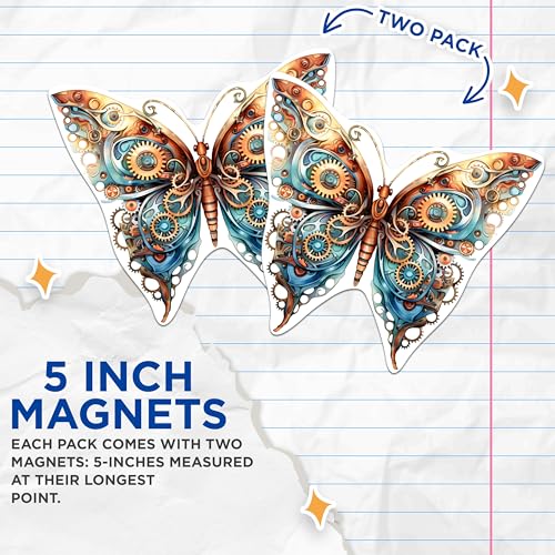 (2 Packs) Steampunk Butterfly Magnets - Aesthetic Gothic Steampunk Magnets - 5 Inches On Longest Side - Premium Magnet - for Fridges, Toolboxes, Cars - Made in USA - MAG2329
