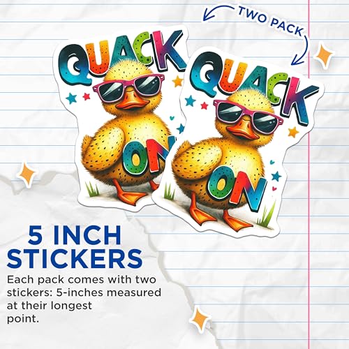 (2 Pack) Quack On Duck Stickers - Cute Animal Vinyl Stickers - Fun Decal for Laptops Water Bottles - 5" On Longest Side - Sticks to Smooth Flat Surfaces - Made in USA - BMCS6365