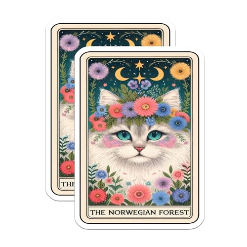 (2 Pack) Cat Lover Stickers - Artistic Cat Illustration Stickers - Floral Cat Design Stickers - 5" On Longest Side - Sticks to Smooth Flat Surfaces - Made in USA - BMCS5225