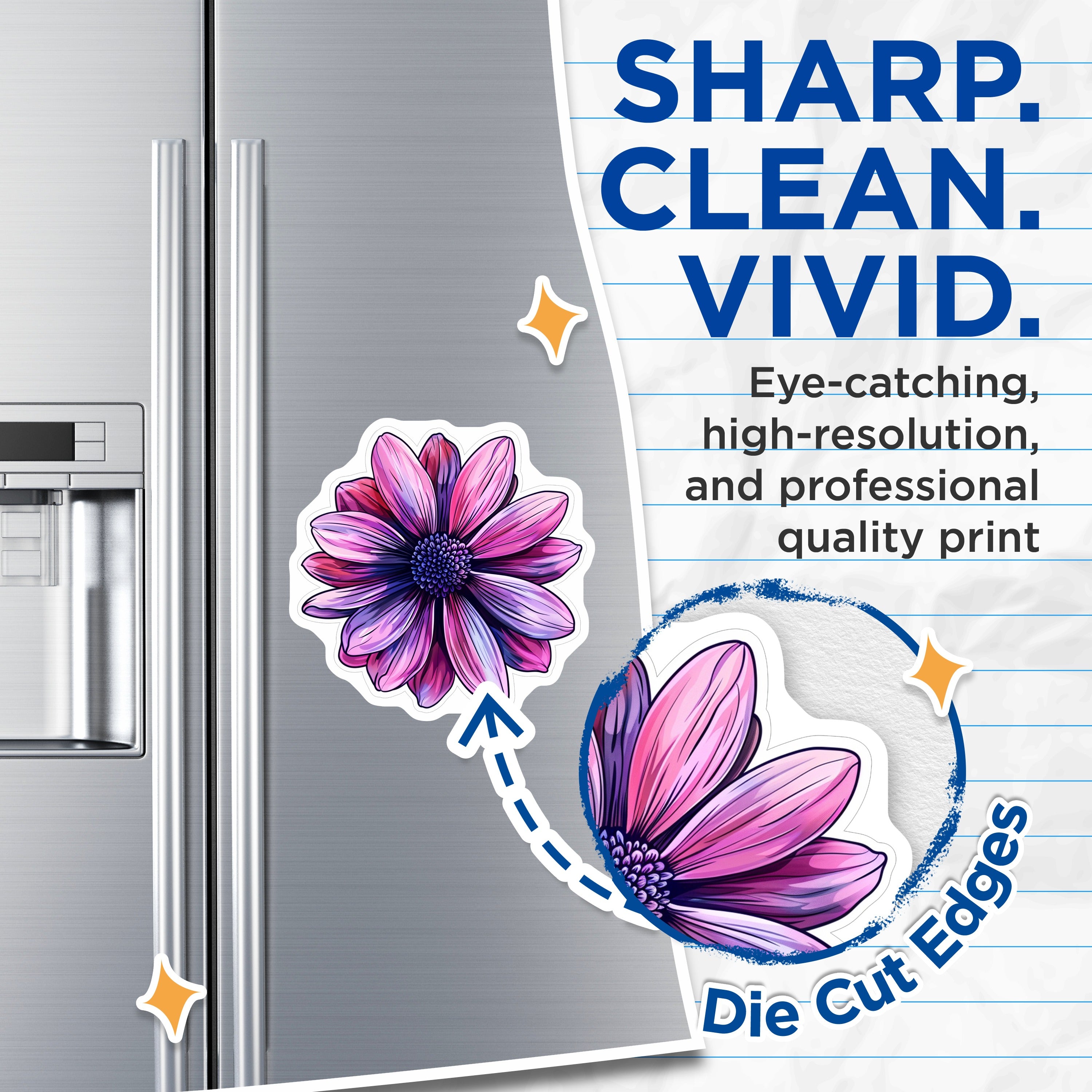 (2 Pack) Vibrant Flower Magnets - Botanical Floral Fridge Decor - Aesthetic Kitchen Locker Magnets - 5 Inches On Longest Side - Thick Durable Magnet - Made in USA - MAG38266
