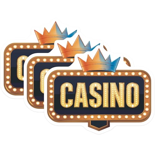 (3 Pack) Casino Sign Decals - Crown Design - Vegas Style Stickers- 3 Inches On Longest Side - Easy Peel & Apply - Made in USA - 3MCS5390