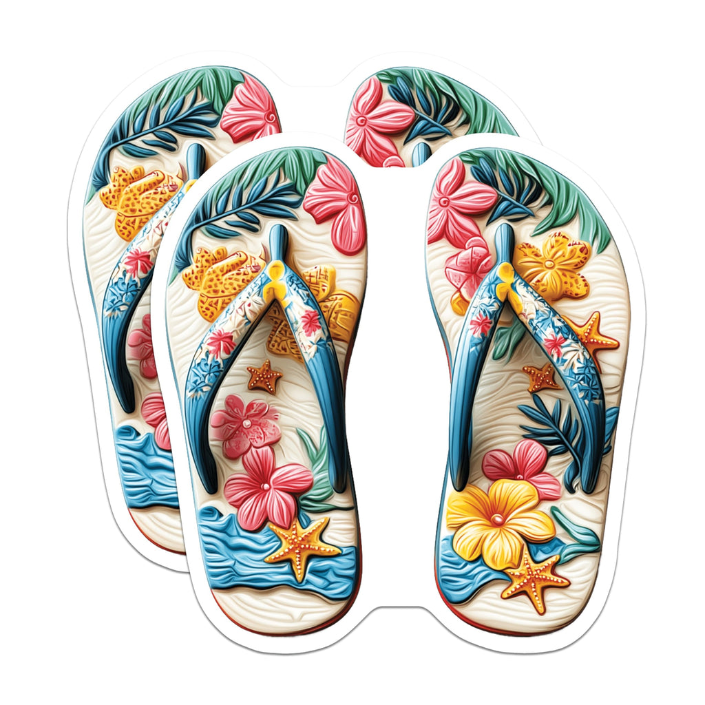 (2 Pack) Tropical Flip Flops Stickers - Beach Ocean Decal - Summer Vibes Accessory - 5" On Longest Side - Sticks to Smooth Flat Surfaces - Made in USA - BMCS20063