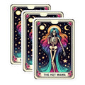 (3 Pack) Hot Mama Tarot Card Decals - Skeleton Woman - Colorful Hair Laptop Decals - 3 Inches On Longest Side - Easy Peel & Apply - Made in USA - 3MCS4204