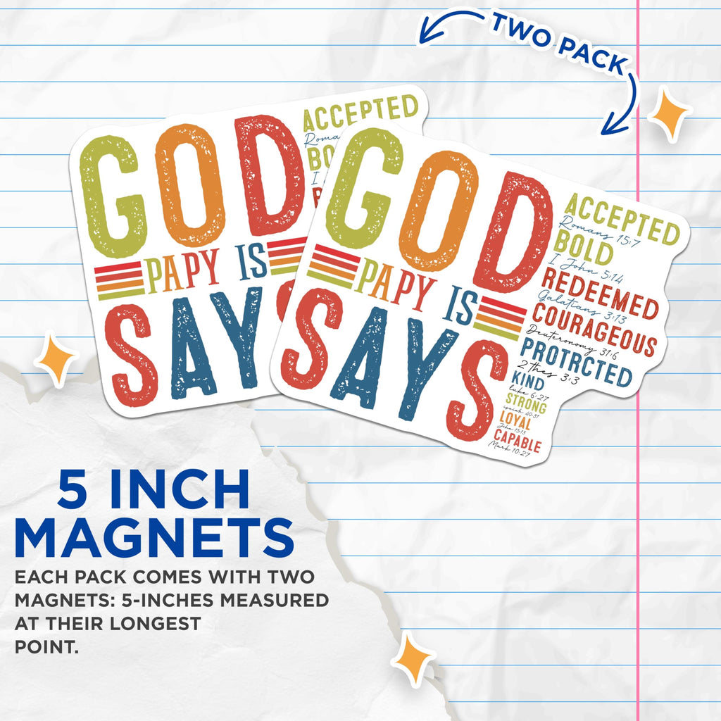 (2 Pack) PAPY Bible Verse Magnets - Christian Grandfather Affirmation - Inspirational Papa Refrigerator Art - 5 Inches On Longest Side - Thick Durable Magnet - Made in USA - MAG26654