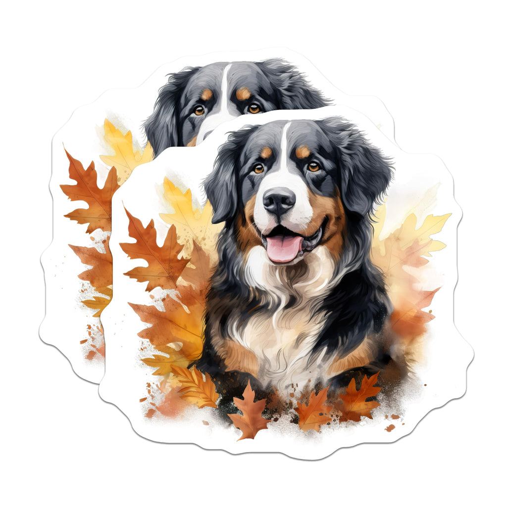 (2 Pack) Bernese Mountain Dog Magnets - Autumn Season Dog Decor - Fall Leaf Pet Artwork - Animal Lover Fridge Display - 5 Inches On Longest Side - Thick Durable Magnet - Made in USA - MAG24304