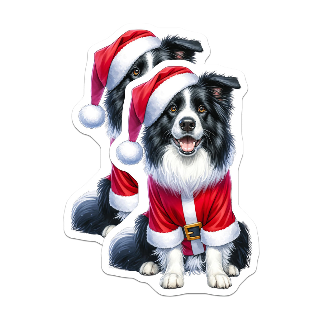 (2 Pack) Border Collie Christmas Magnets - Santa Dog Holiday Decor - Festive Pet Refrigerator Locker Accessory - 5 Inches On Longest Side - Thick Durable Magnet - Made in USA - MAG24747