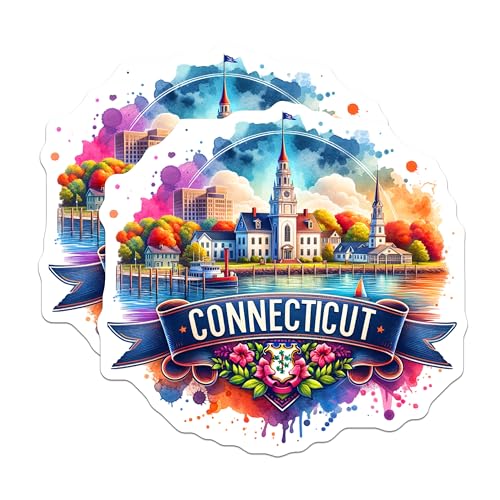 (2 Pack) Connecticut Magnets - State Souvenir - Colorful Magnet Art - Connecticut Travel Keepsake - 5" On Longest Side - for Cars, Fridges, Toolboxes - Made in USA - MAG6791