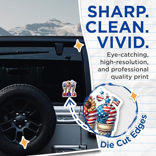 (2 Pack) Patriotic Ice Cream Stickers - USA Flag - American Pride - 5" On Longest Side - Sticks to Smooth Flat Surfaces - Made in USA - BMCS7872