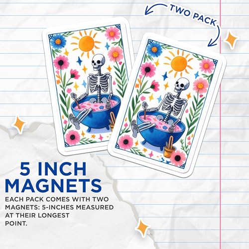 (2 Pack) Colorful Floral Skeleton Art Magnet - 5" On Longest Side - Sticks to Smooth Flat Surfaces - Made in USA - MAG9421