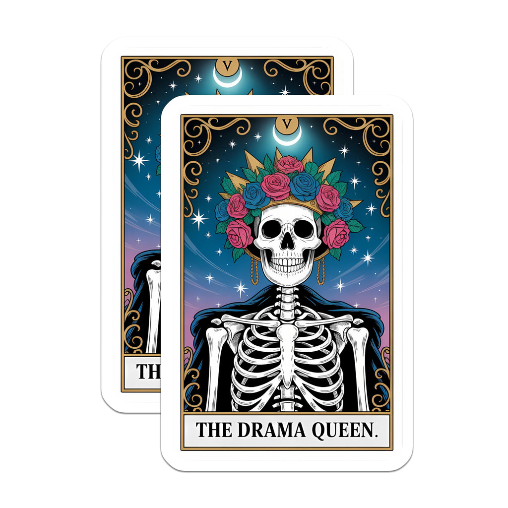 (2 Pack) Drama Queen Skeleton Magnets - Tarot Card Aesthetic Fridge Decor - Mystical Goth Home Accessories - 5 Inches On Longest Side - Thick Durable Magnet - Made in USA - MAG21188