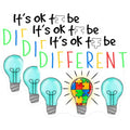 (3 Pack) Its Ok to Be Different Decals - Autism Awareness Decal - Puzzle Piece Lightbulb - 3 Inches On Longest Side - Easy Peel & Apply - Made in USA - 3MCS7287