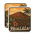 (2 Pack) Hualalai Volcano Magnets - Hawaii Island Scenery - Tropical Landscape Art - Retro Hibiscus Palm Decor - 5 Inches On Longest Side - Thick Durable Magnet - Made in USA - MAG19530