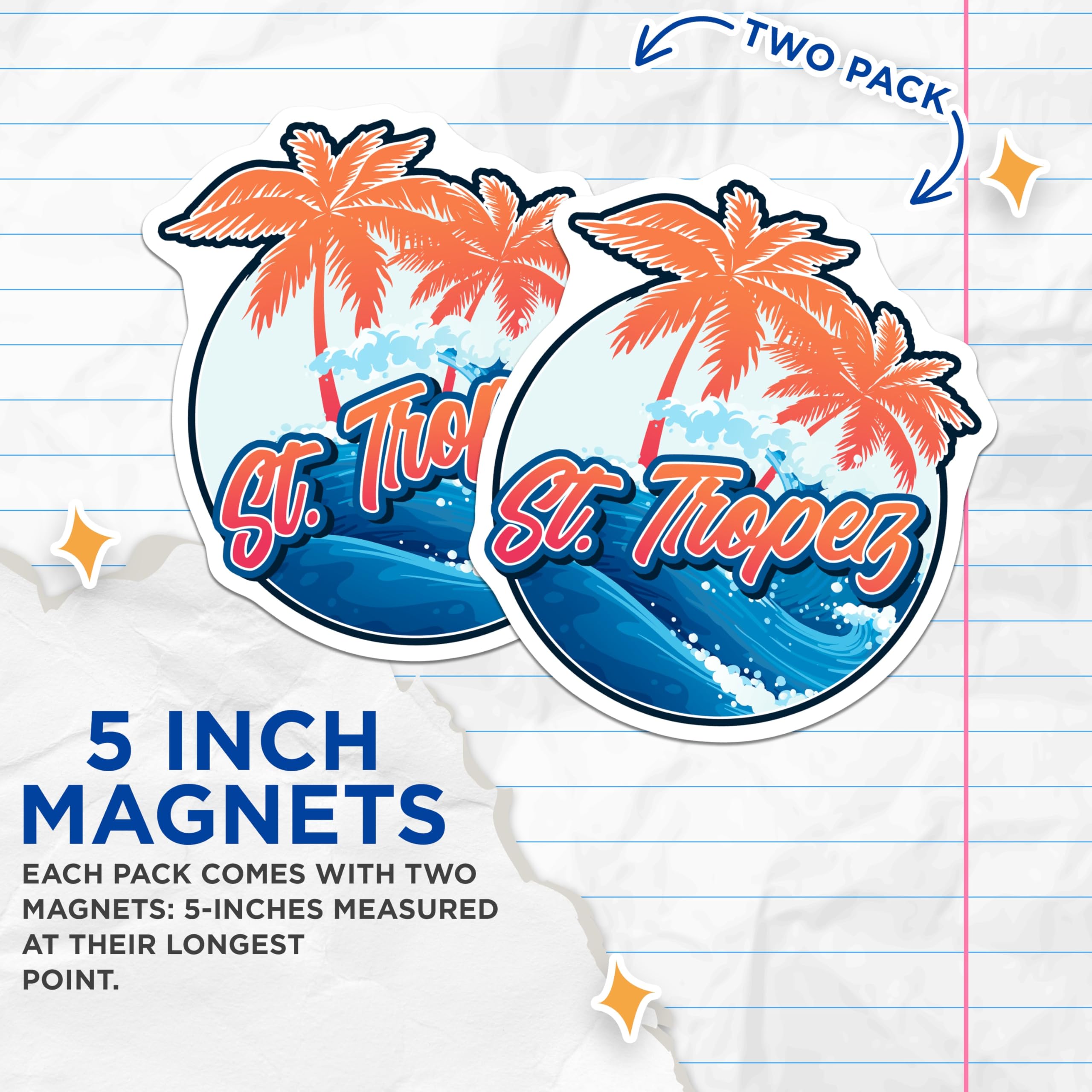 (2 Pack) St Tropez Magnets - Palm Tree Decor - Beach Vibe Refrigerator Magnet - 5" On Longest Side - Premium Magnet - for Cars, Refrigerators, Toolboxes, Lockers - Made in USA - MAG17305