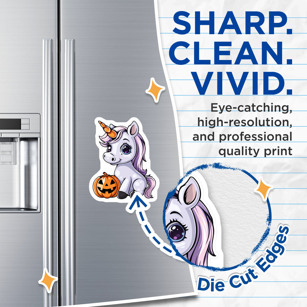 (2 Pack) Cute Unicorn Halloween Magnets - Jack O Lantern Decor - Fantasy Animal Fridge Accessories - 5 Inches On Longest Side - Thick Durable Magnet - Made in USA - MAG37162