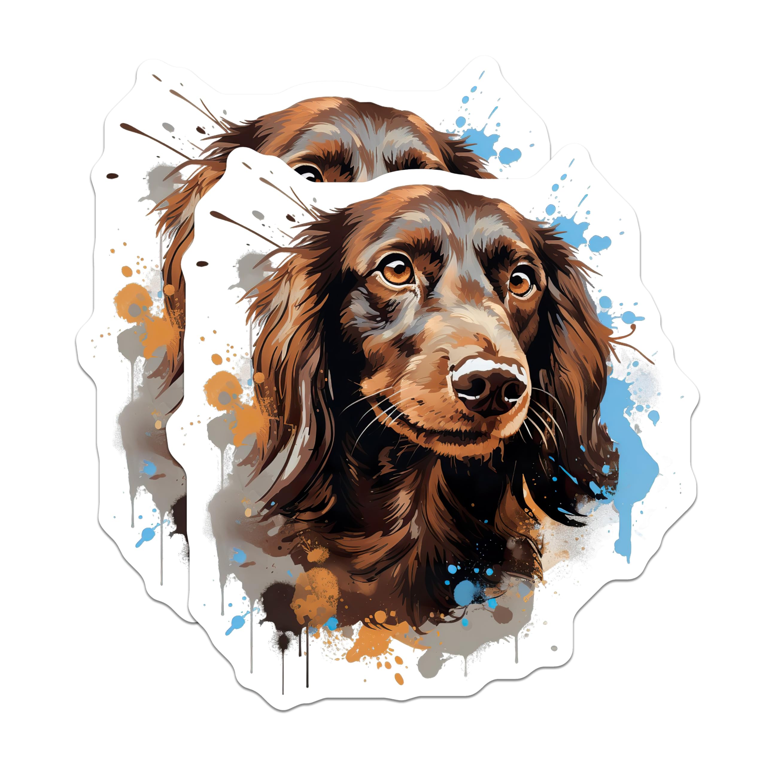 (2 Pack) Long Haired Dachshund Magnets - Watercolor Dog Art - Dachshund Mom Pet Owner Decor - 5 Inches On Longest Side - Thick Durable Magnet - Made in USA - MAG27741