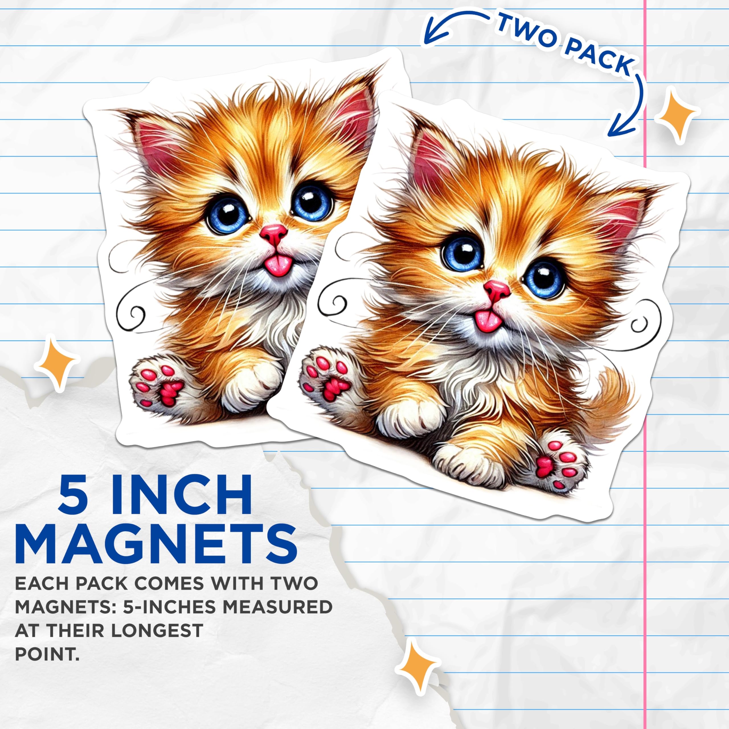 (2 Pack) Ginger Kitten Magnets - Cute Cat Decor - Playful Kitty Refrigerator Magnets - 5" On Longest Side - Premium Magnet - for Cars, Refrigerators, Toolboxes, Lockers - Made in USA - MAG14334