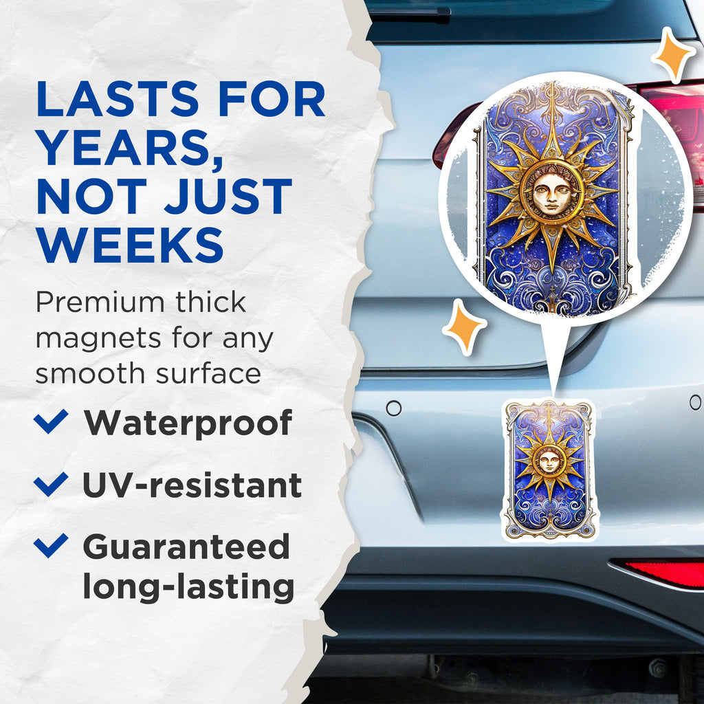 (2 Pack) Celestial Sun Magnets - Tarot Card Aesthetic - Witchy Kitchen Decor - Mystical Art for Fridge - 5 Inches On Longest Side - Thick Durable Magnet - Made in USA - MAG38284