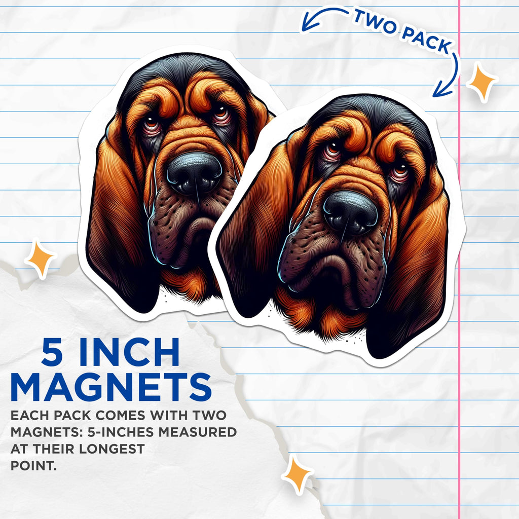 (2 Pack) Bloodhound Dog Magnets - Hound Breed Lover - Decorative Fridge Decor Hound Mom - 5" On Longest Side - Premium Magnet - for Cars, Refrigerators, Toolboxes, Lockers - Made in USA - MAG15790