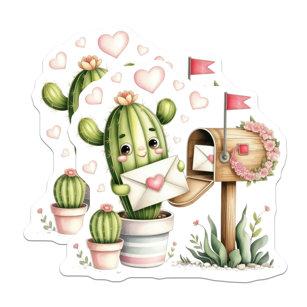 (2 Pack) Cute Cactus Love Letter Magnets - Mailbox Succulent Decor - Romantic Plant Lover Art - 5 Inches On Longest Side - Thick Durable Magnet - Made in USA - MAG37409