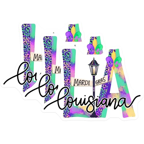 (3 Pack) Louisiana Decals - Mardi Gras Fleur-de-lis - State Pride Decal - 3 Inches On Longest Side - Easy Peel & Apply - Made in USA - 3MCS2894