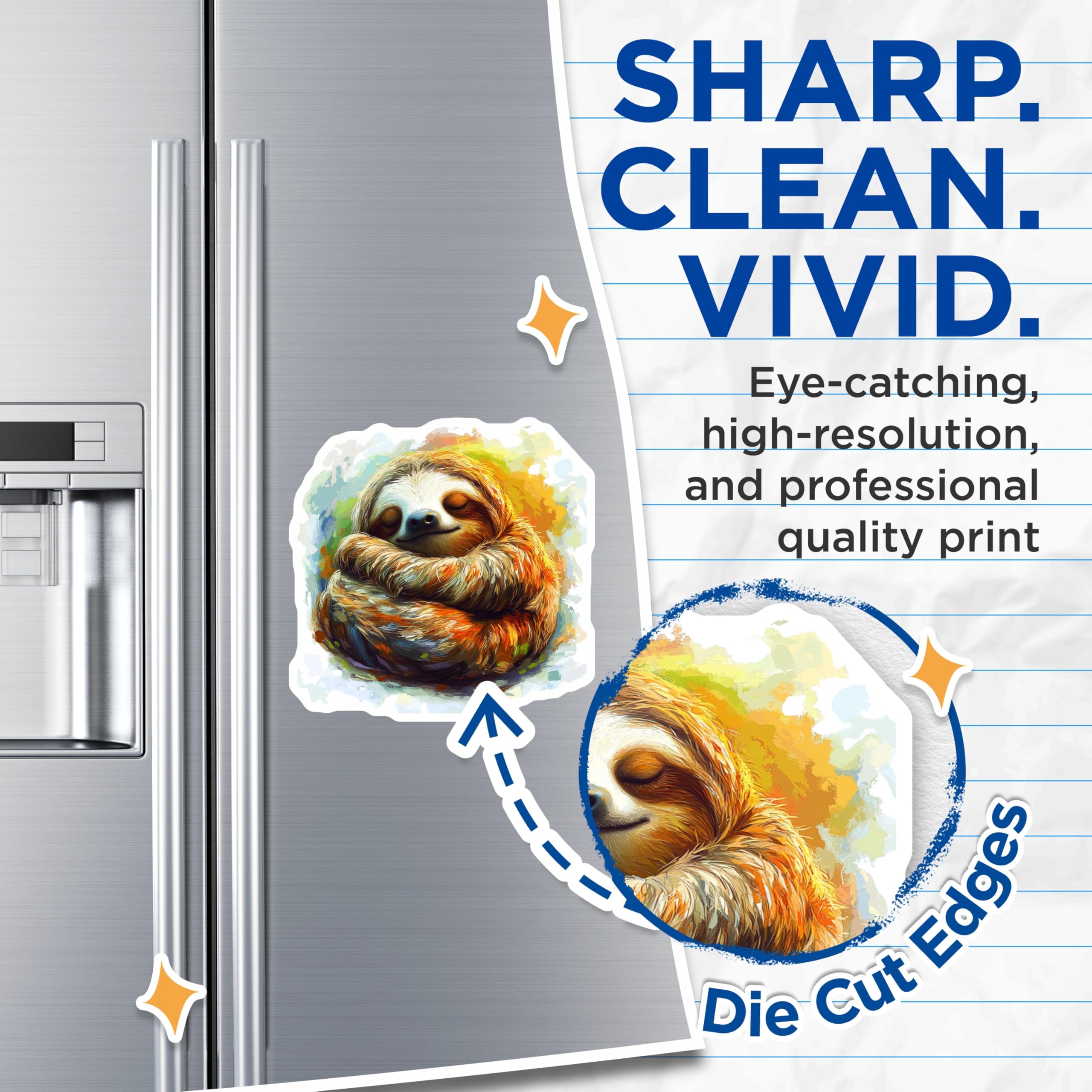 (2 Pack) Cute Sleeping Sloth Magnets - Cozy Animal Art - Peaceful Sloth Lover Aesthetic Fridge Accessory - 5 Inches On Longest Side - Thick Durable Magnet - Made in USA - MAG30723