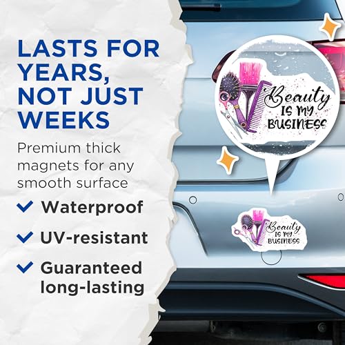 (2 Pack) Beauty is My Business Magnets - Salon Decor - Hairstylist Office Decor - 5" On Longest Side - for Cars, Fridges, Toolboxes - Made in USA - MAG7576