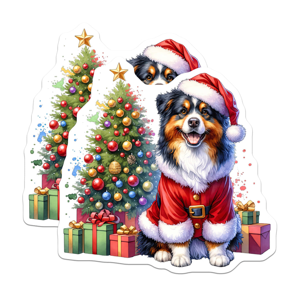 (2 Pack) Australian Shepherd Magnets - Santa Dog Holiday Decor - Cute Christmas Pet Art for Fridge - 5 Inches On Longest Side - Thick Durable Magnet - Made in USA - MAG25861